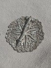 Vintage 925 Sterling Silver Filigree Rosette Lace Brooch Pin   free Shipping 