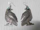 Lrg Showy Navajo Indian Sterling Silver Turquoise Bird   Quail Dangler Earrings