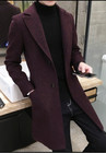 Men s Wool Blend Single-breasted Overcoat Slim Fit Long Trench Coat Lapel Jacket