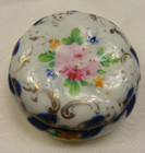 Vintage Porcelain Trinket Holder Dresser Powder Box Round Blue 2-b