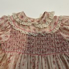 Polly Flinders Girls Vintage Smocked Dress Size 4 Cream Floral Tie Back