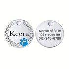 Sparkling Paw Print Pet Id Tag Rhinestone Stainless Steel Personalized Dog Cat
