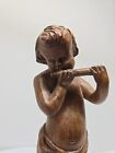 12  Tall Vintage Wooden Carved Figurine Of A Flute-playing Child D46