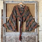 10 Pc Lot Of Indian Vintage Silk Sari Bell Sleeve Crop Top Retro 60s Clothing