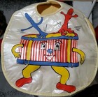 Vtg Baby Bib Mcm Vinyl Plastic Terry Snap Drum Drumsticks Dancing Graphics 1960s