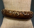 Vintage Signed Replica Made In Italy Enamel Gold Textured Hinged Bangle Bracelet