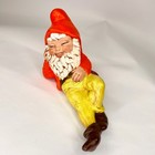 Vintage 11  Ceramic Sleeping Garden Gnome 1970s Hand Painted Dwarf Elf  Yard Art