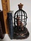 3 Piece Set Of Bookends Cat Bird Cages Very Heavy Detailed Design Please Read 