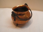 Vintage Hammered Copper Cauldron Pot With Feet   Wrought Iron Handle 3  Across