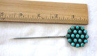 New  Kingman Turquoise Rosette Hair-pick Hair-stick Pin Sterling Silver 4 5 