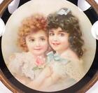 Victorian Flue Cover 2 Sisters Little Girls Brown Black Hair Large Adorable