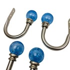 Set Of 4 Blue Crackle Glass Globe Ball Curtain Tiebacks Or Wall Hooks Hangers