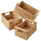 3-piece Hyacinth Rectangular Storage Basket Set W  Wood Handles  Natural Wicker