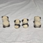 Vintage Lot Of 4 Flocked Fuzzy Panda Bear Figurines Velvety Miniature Animals