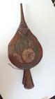 Antique Carved Wood Fireplace Bellows Hand Painted Flowers Woven Leather Signed