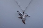 925 Sterling Silver Designers Humming Bird Pendant Necklace Lab Created Diamonds