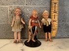 Lot Of 3 Antique Miniature  Dollhouse Porcelain Dolls W movable Limbs   Stand