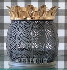 New Bath   Body Works Pineapple 3-wick Luminary Black   Gold Metal Candle Holder