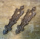 Antique Pair Victorian Ornate Rococo Door Knob Escutcheon Plates Cast Brass 8 
