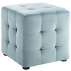 Contour Light Blue Tufted Button Cube Performance Velvet Ottoman