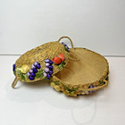 2pc Fall Country Wicker Basket Set Oval Straw Gift Baskets Handles Floral Trim