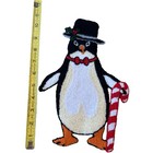 Vtg Punch Needle Embroidery Christmas Penguin Candy Cane Applique Patch Lrg 10 