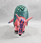 Oaxaca Wood Carved Armadillo Alebrije Mexican Folk Art Pink Green 7in Long Vtg