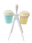 Vtg Tupperware Atomic Salt   Pepper Shakers With Holder Toothpick Holder   493-5