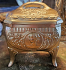 Antique Jewelry Casket Jennings Brothers  905 Gilt Cameo Love Birds Hinged Lined