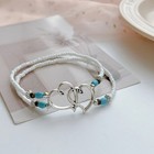 Heart Ankle Bracelet Double Layered Elastic Beaded Seed Bead Turquoise Stretch
