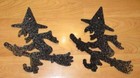  2  Vintage Black Witch Melted Plastic Popcorn Halloween Decor - 13  In  Rare
