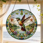Colorful Hummingbird Stained Glass Suncatcher     Floral Bird Window Decor            
