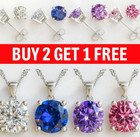 925 Sterling Silver Necklace Crystal Stud Earrings Fashion Women Jewellery Gift