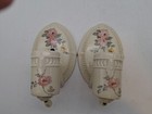 Vtg  Pair Ceramic Porcelain Wall Light Sconces Ivory W floral Design Pull Chains