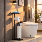 Free-standing Toilet Paper Roll Holder Rustproof Metal Anti-slip Base Black