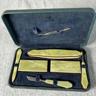 Vintage Manicure Set With Box Green Pearlescent Handles Mcm 7 Pc Set