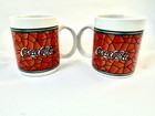 Set Of 2 Coca Cola Stained Glass Effect Mugs 1996 Coffee Cups Christmas Colors