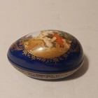 Vintage Blue Porcelain Egg Shaped Trinket Jewelry Box 6  Courting Couple Rs