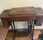 Antique Vintage Singer Sewing Machine In Cabinet  Treadle Table Wrought Iron 