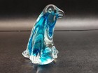 Vintage Blue Art Glass Penguin Paperweight Figurine