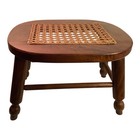 Vtg Wood Cane Ratan Footstool Woven Stool Oval Plant Stand Bench Accessory