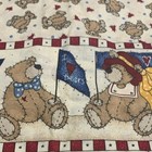 Patriotic Teddy Bear Pattern Print Fabric  Red White   Blue  1  1 2 Yards  