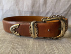 Vintage Brighton Brown Leather Belt Silver Filigree Buckle Small 24 -28  Waist