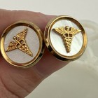 Vintage Anson Pat Pend Medical Caduceus Mother Of Pearl Gold Tone Cufflinks