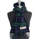 New 100  Cashmere Scarf  wrap Made In England Plaid Green  black   Navy Blue