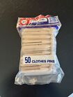Vtg Wooden Clothes Pins 50 Pc Round Slotted Hardwood   New   Made Usa