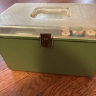 1970   s Vtg Wil-hold Wilson Avocado Green Plastic Sewing Box Thread Mfg Corp Usa