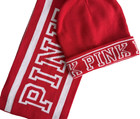 Victoria s Secret Pink Logo Red White Warm Beanie Scarf Set One Size