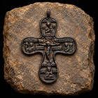 15thc Orthodox Byzantine-type  Bronze Pectoral Cross Pendant Green Patina 860
