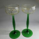 2 Glasses Antique Bohemian Wine   Champagne Etched Hand Painted No Us Tariffs